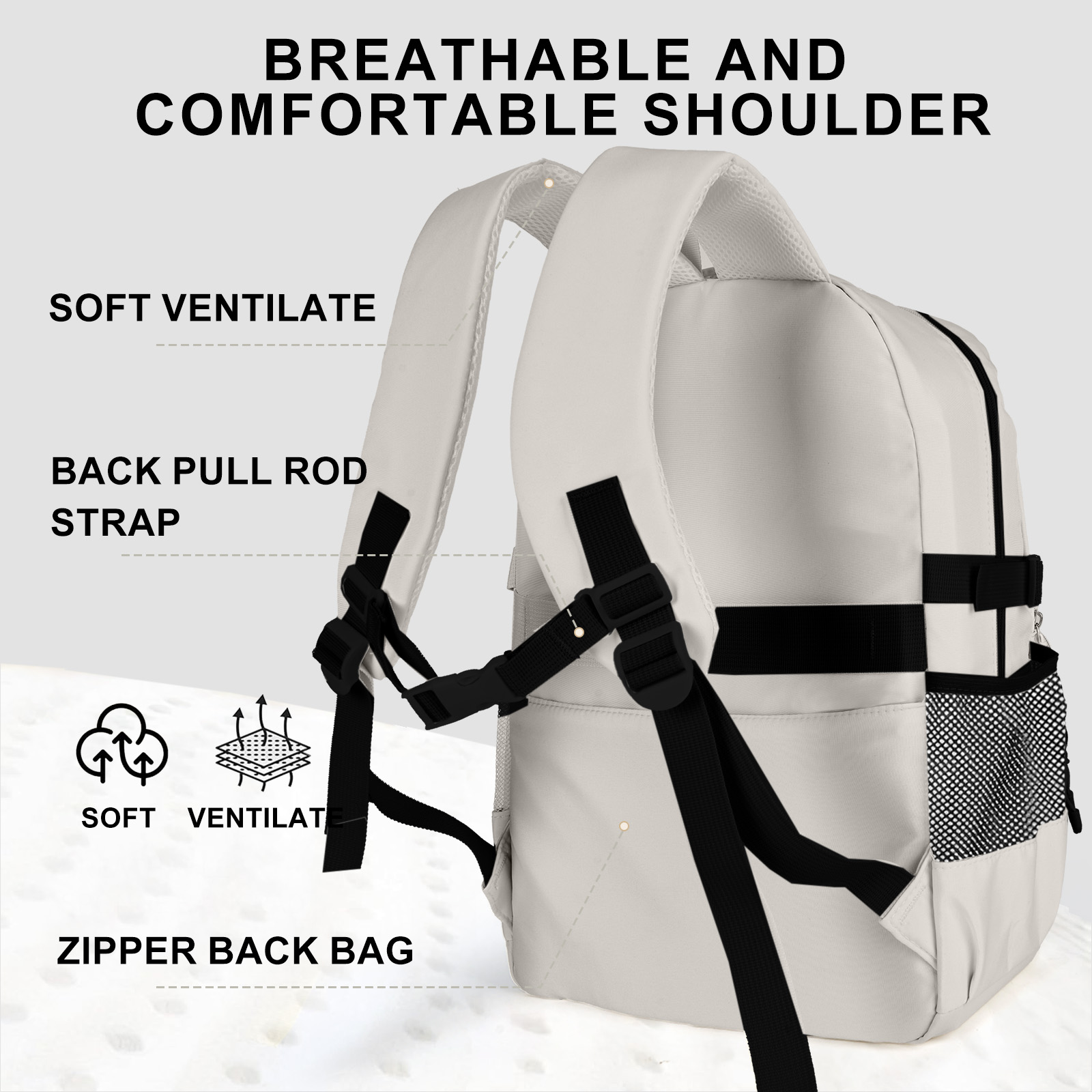 Mochila escolar para preparatoria y universidad, resistente, grande, ligera, para viajes, gris 2