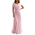 thumbnail image 2 of EliteGoogv Womens Evening Dresses Cowl Neck Short Sleeve Maxi Dresses For Women Ruched Bodycon Fit Summer Dresses Party Wedding Guest Dresses Pink, 2 of 6