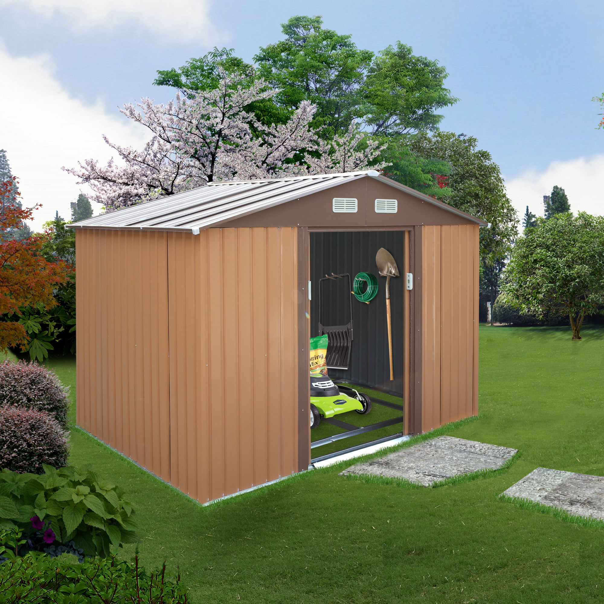 jaxpety 9' x 6' outdoor backyard garden metal storage shed