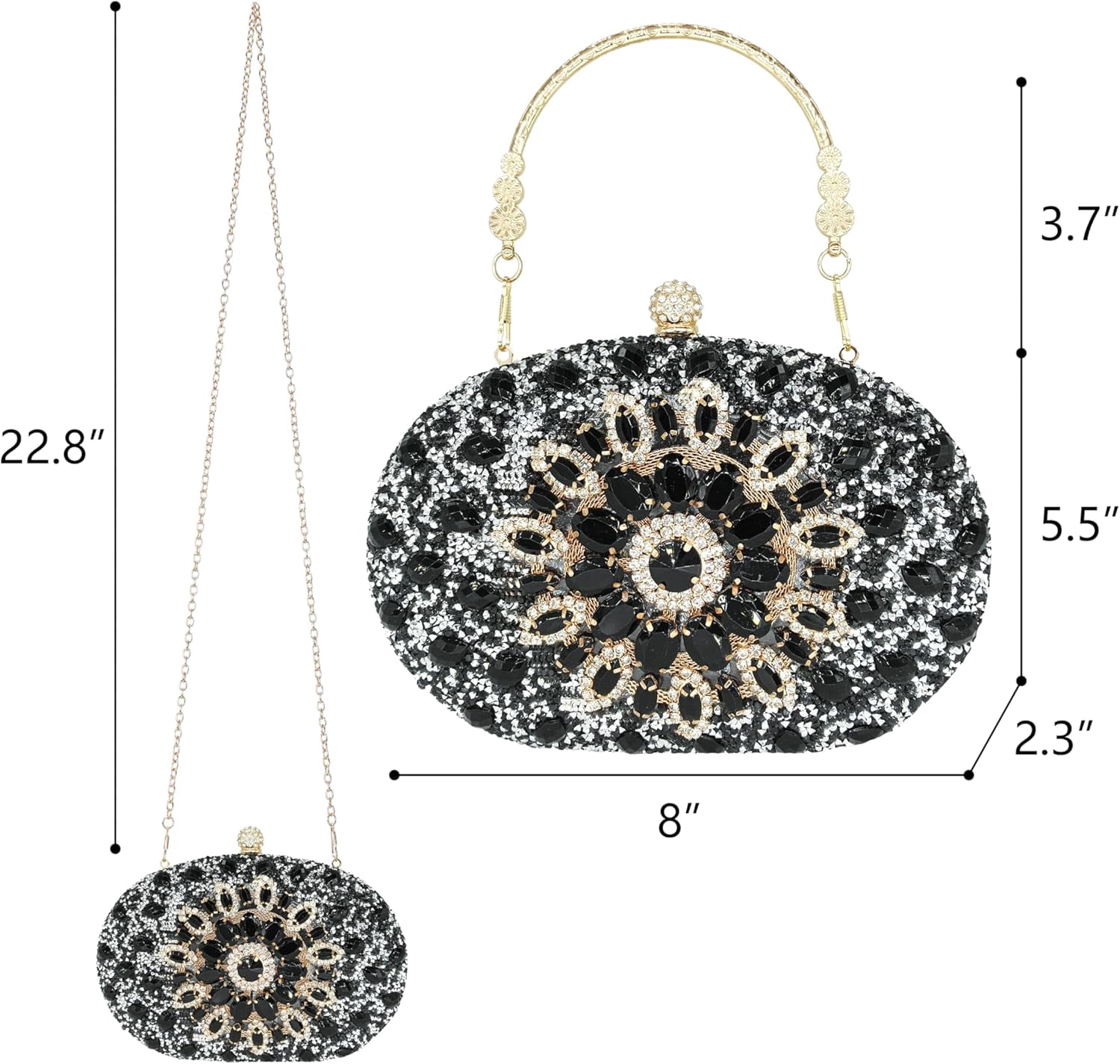 Kwuty Rhinestone Clutch Purses for Women Evening Wedding Formal - Round Pearl Clasp Handbag - Crystal Diamond Bag