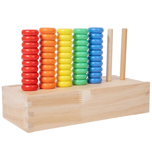 Wooden Stacking Rings Toy Set Educational Preschool Learning Toy For Kids With 1 Frame And 50 Colorful Circular Rings 10 Per Color