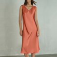 thumbnail image 2 of Puliio Summer Dresses for Women Sleeveless V Neck Solid Color Midi Flowy Elegant Casual Work Sundress, 2 of 5
