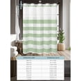 thumbnail image 6 of No Hook Cloth Fabric Shower Curtain with Snap in Liner, Sage Green Striped Waterproof Shower Curtains Set with See Through Top Window, Farmhouse Vintage Stripes Bath Curtains Shower 54"x78", 6 of 6