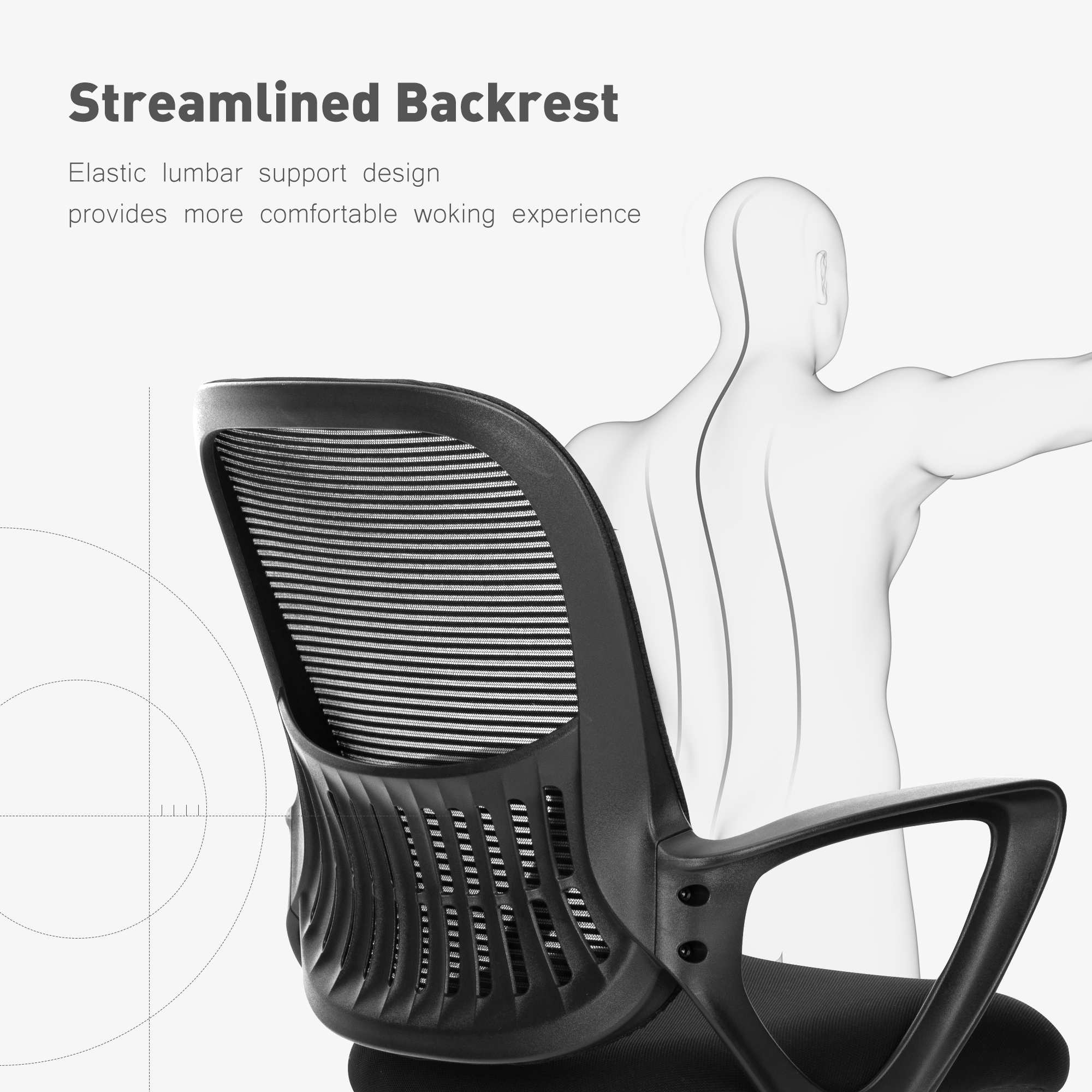 Yangming Mid Back Office Chair, Mesh Ergonomic Swivel Computer Desk Chair with Lumbar Support, Black - image 3 of 9