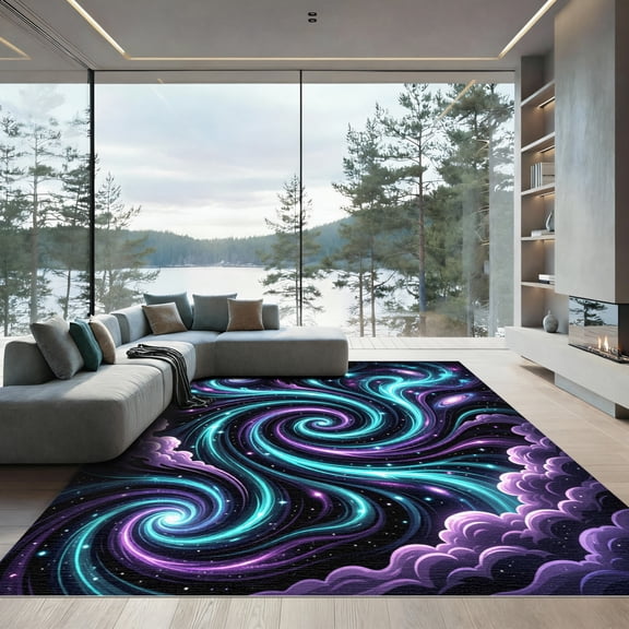 ODIKA 4' x 6' Machine Washable Non-Slip Area Rug, abstract geometric High Traffic Rug, Purple, 1004521