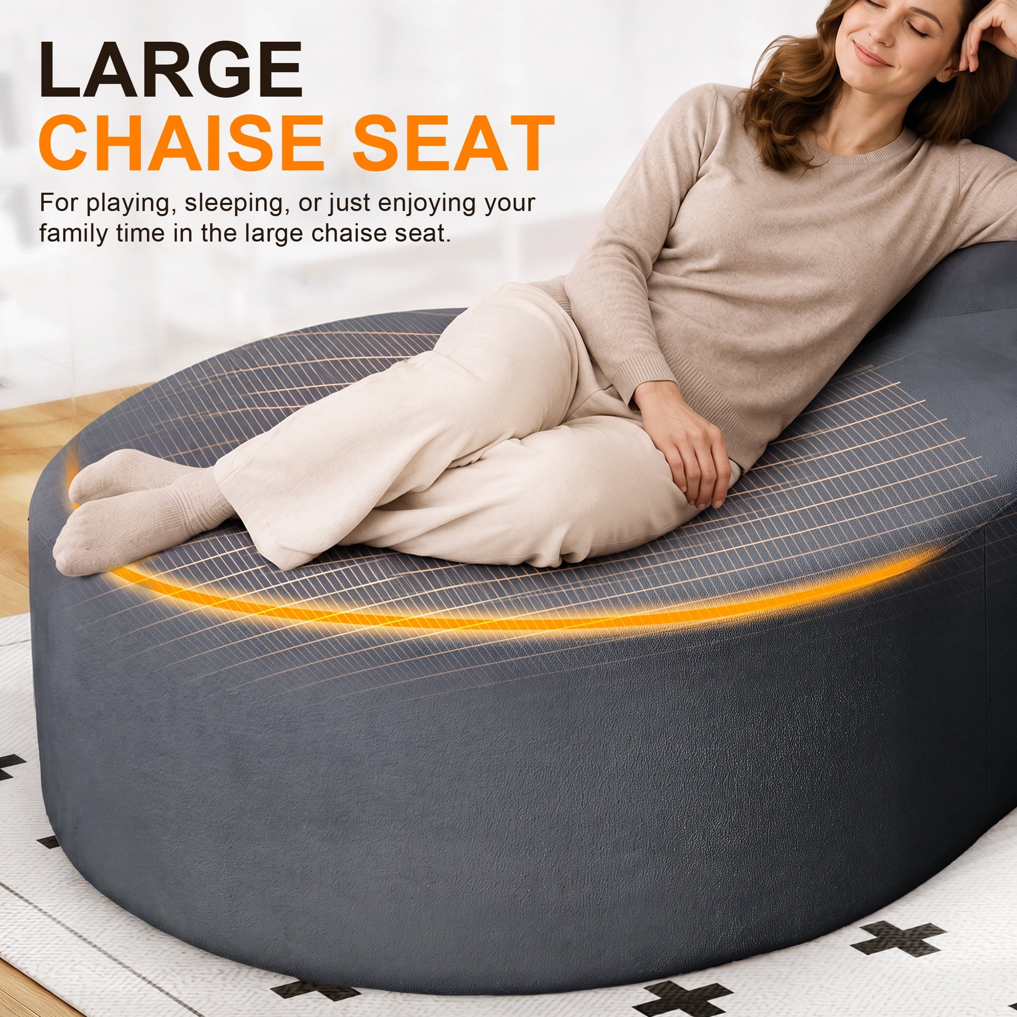 Aukfa 91" Modern Cloud Sofa Curved Boneless Couch Deep Seat Sofa for Living Room Bedroom, Chenille, Dark Gray