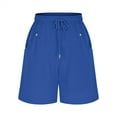 thumbnail image 5 of Women's Cotton Bermuda Shorts, Knee Length Comfy Loungewear Drawstring Athletic Sweat Shorts with Pockets Blue L, 5 of 7