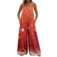 thumbnail image 6 of Women's Christmas Print Wide Leg Overalls - Strapless Tank With Pockets Casual Solid Color Onesie, Pink Size XXL, 6 of 7