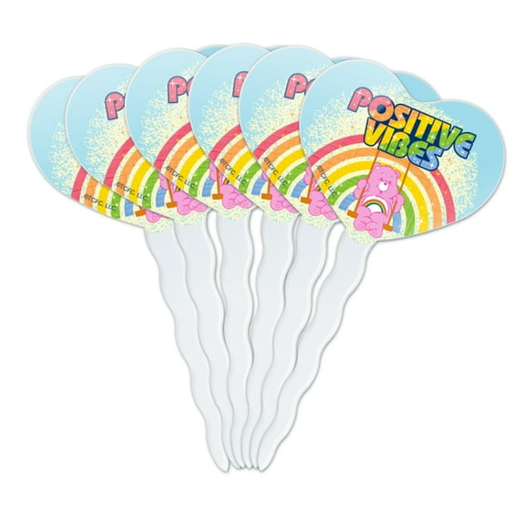 Care Bears Cheer Bear Positive Vibes Heart Love Cupcake Picks Toppers Decoration Set of 6