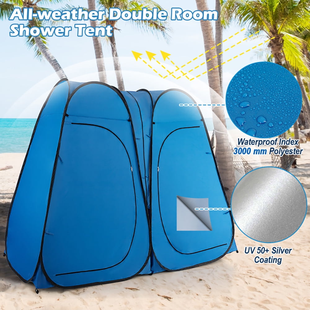 Aimee Lii Oversized Pop Up Shower Tent with Window Floor and Storage Pocket, Easy Set Up Shower Privacy Shelter, Blue
