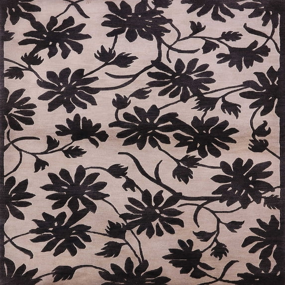 Ahgly Company Machine Washable Indoor Square Industrial Modern Charcoal Black Area Rugs, 3' Square