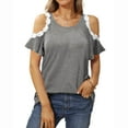 thumbnail image 4 of USSUMA Women Tops Dressy Casual Cold Shoulder Tops For Women Round-Neck Trendy Shirts Casual Summer Shirts Cute Lace Blouses T-Shirt Top Female Tops, 4 of 7