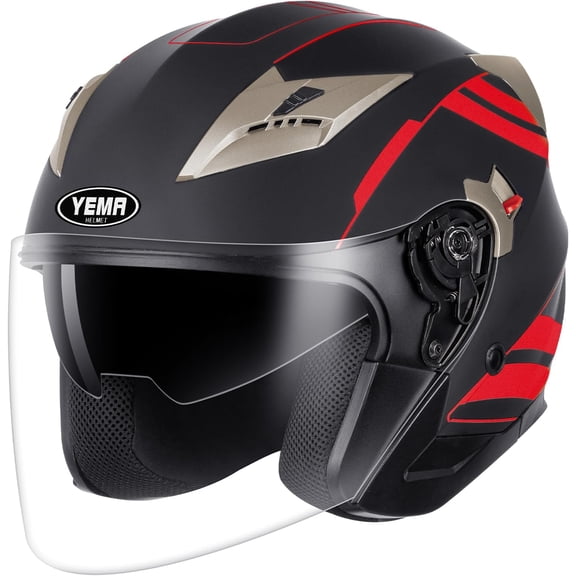 Open Face Motorcycle Helmets, DOT Approved 3/4 Moped Helmet Dual Visor Quick Release Buckle, Helmets for Adults Motorcycle Men Women Helmets for Moped Scooter Streey