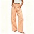 thumbnail image 6 of Womens Gingham Wide Leg Pants Button Elastic High Waisted with Pockets Business Casual Orange M, 6 of 7