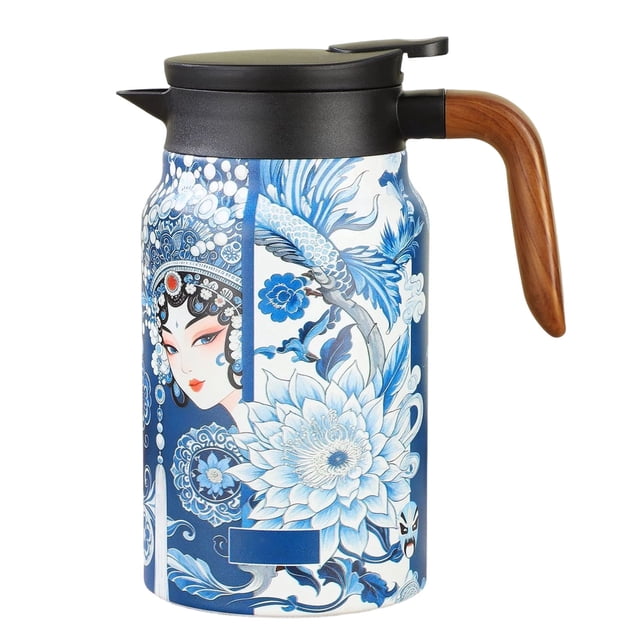 zhangmingg Large Floral Pattern Teapot with Built In Infuser Detachable Holder and Lid Stainless Steel Home Tableware for Brewing Tea