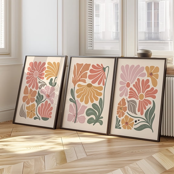 Set of 3 Boho Abstract Botanical Wall Art Canvas Prints, Vintage Flowers Posters, Floral Wall Decor, Spring Decor, Neutral Decor, Ideal Gift for Living Room, Bedroom, Kitchen, Cafe, Bar, Office, Hal