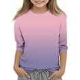 thumbnail image 3 of Jinhomg Girls 3/4 Sleeve Shirt 2025 Trendy Gradient Color Tunic Tops Toddler Kids Lightweight Comfy Crew Neck Tees Casual Spring Summer Blouse Pink 120, 3 of 6