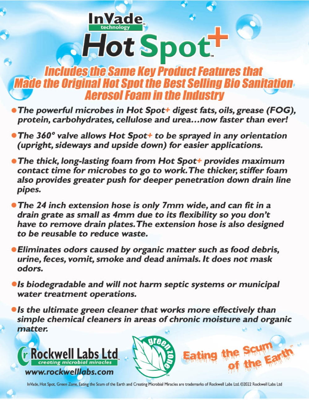 InVade Hot Spot+Plus Bio Sanitation Aerosol Foam - Fast-Acting Enzymes Digest Organic Debris - 19 oz Aerosol Can by Rockwell Labs