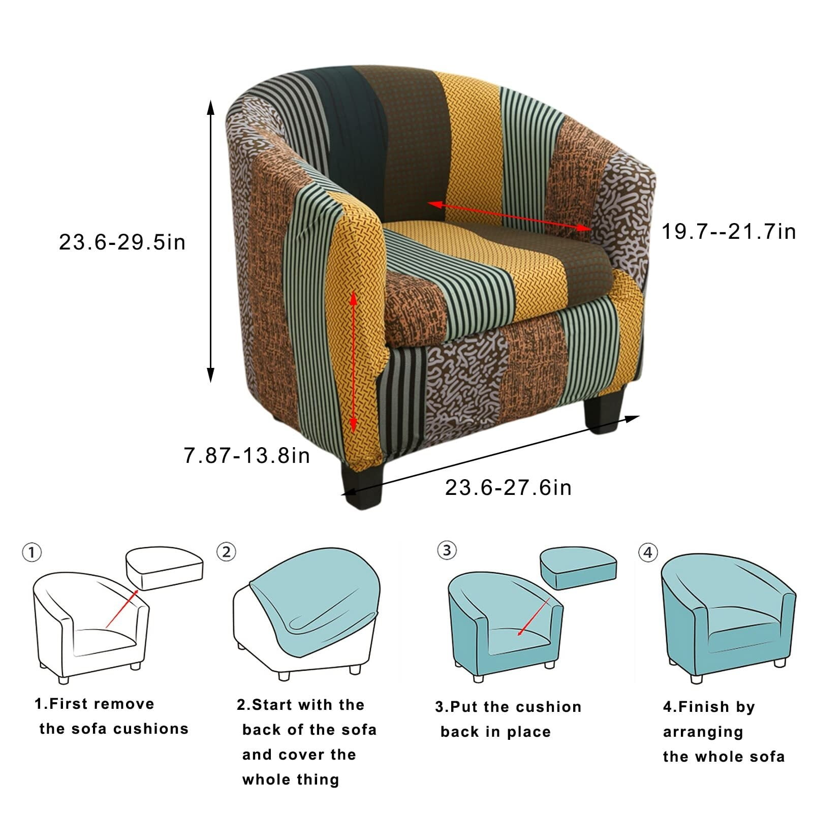 LKJYER Club Chair Slipcover 2 Piece Tub Chair Slipcover Stretch Barrel Chair Covers Printed Armchair Covers Removable Sofa Cover Couch Furniture Protector Arm Chair Cover for Living Room