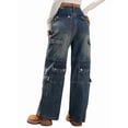 thumbnail image 6 of Women'S Cargo Pants Low Waist Baggy Jeans Pocket Wide Leg Casual Trendy Streetwear Blue M, 6 of 9