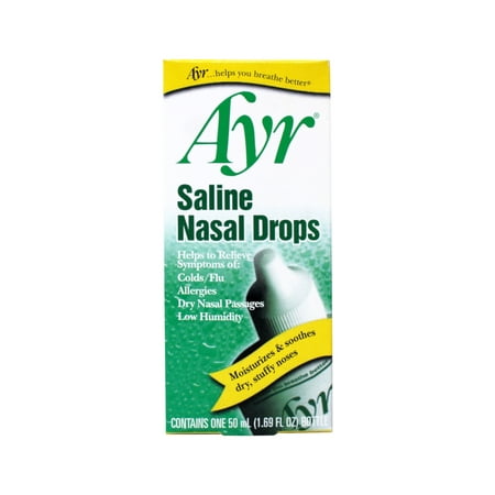 Ayr Saline Nasal Drops, Cold/Flu, Allergy, Dry Nasal Passages Relief, Moisturizes & Soothes Dry Stuffy Noses, 1.69 fl oz