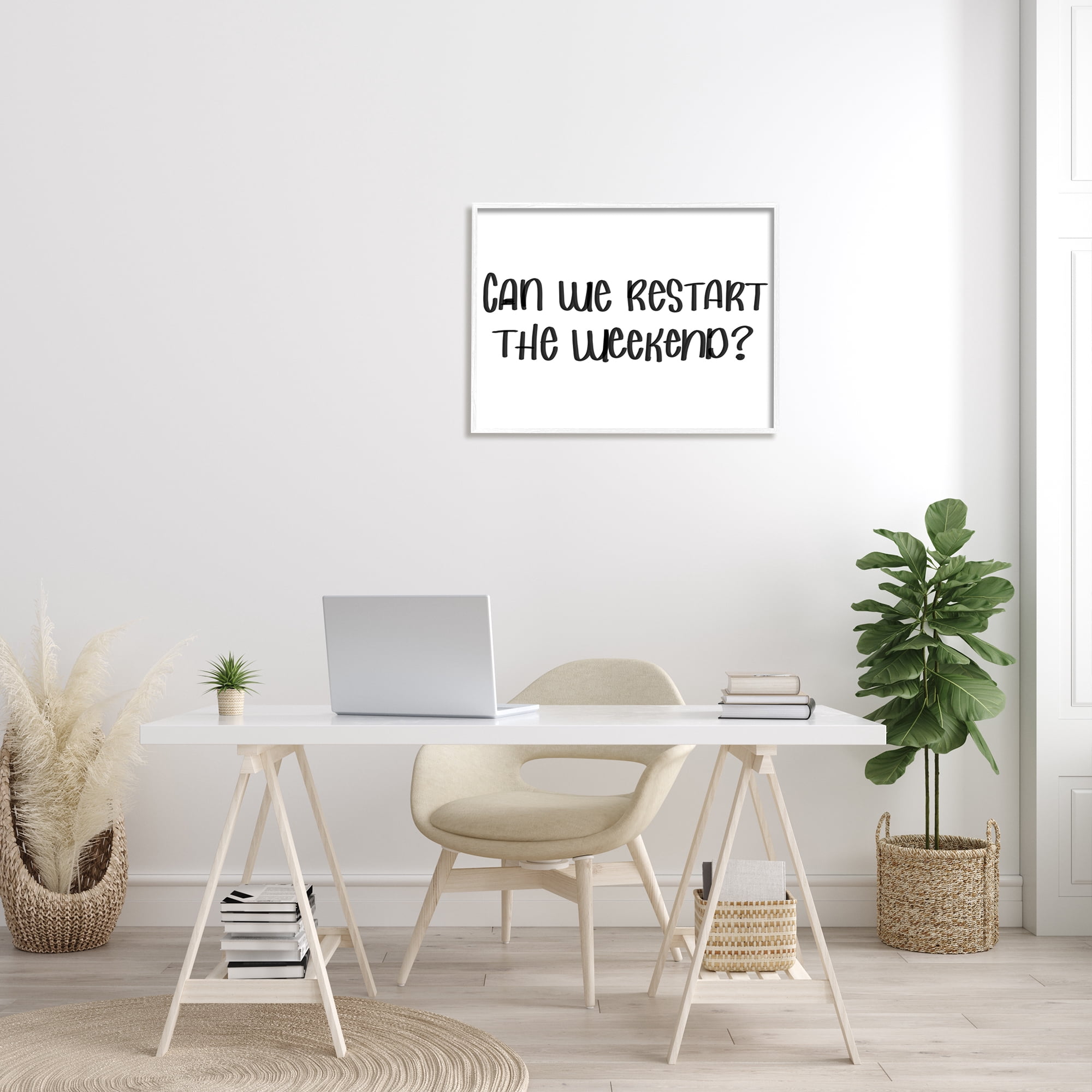 Stupell Industries Can We Restart the Weekend Phrase Black White, 30 x 24, Design by Sd Graphics Studio