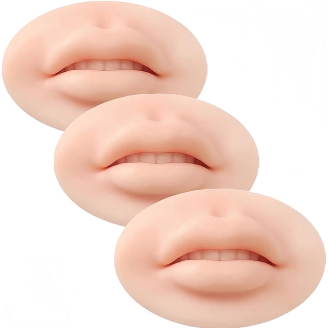 Tattoo Fake Lips 3 Pieces 5D Fake Lips, Silicone Lips for Makeup Practice, Soft Tattoo Practice Lips Model for Semi Permanent Make Up Supplies,3Pcs Beige
