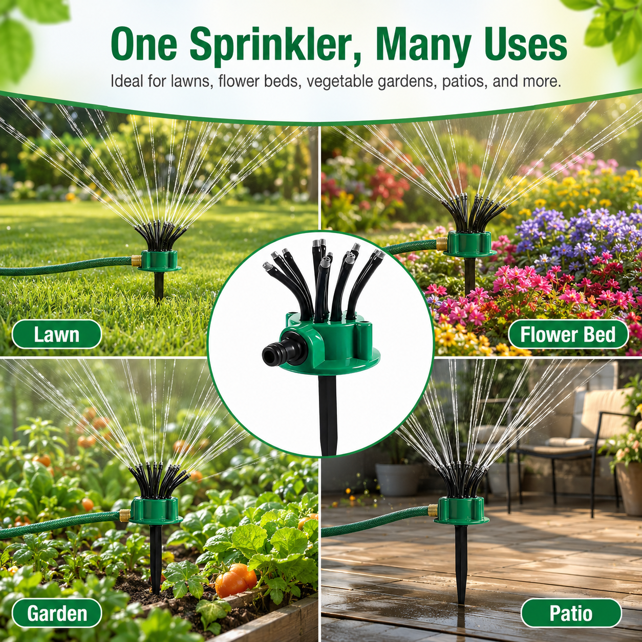 360° Coverage Precision Garden Irrigation Sprinkler, Multi-Adjustable Rotating Design with Spike Base, for Yard Lawn Flower Bed