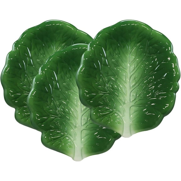Ebros 10"L Ceramic Fresh Hearty Collard Green Leaf Shaped Serving Plate SET OF 3