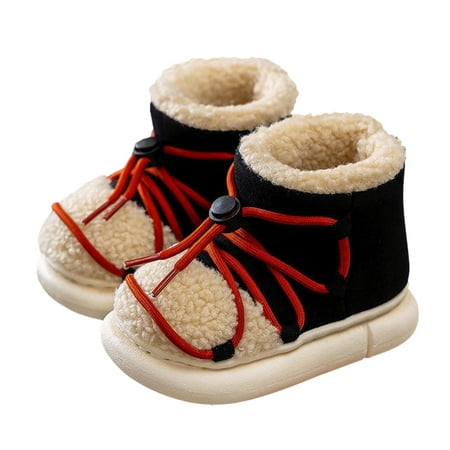 

Zlekejiko Childrens Shoes Winter Thick Furry Shoes Flat Heel Casual Home Cotton Slippers Snow Boots