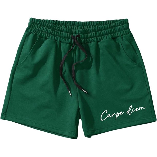 Pantalones cortos con estampado de letras para hombre, cintura con cordón, pantalones cortos de entrenamiento de verano con bolsillos Letra verde G Letra verde G Xishao ropa