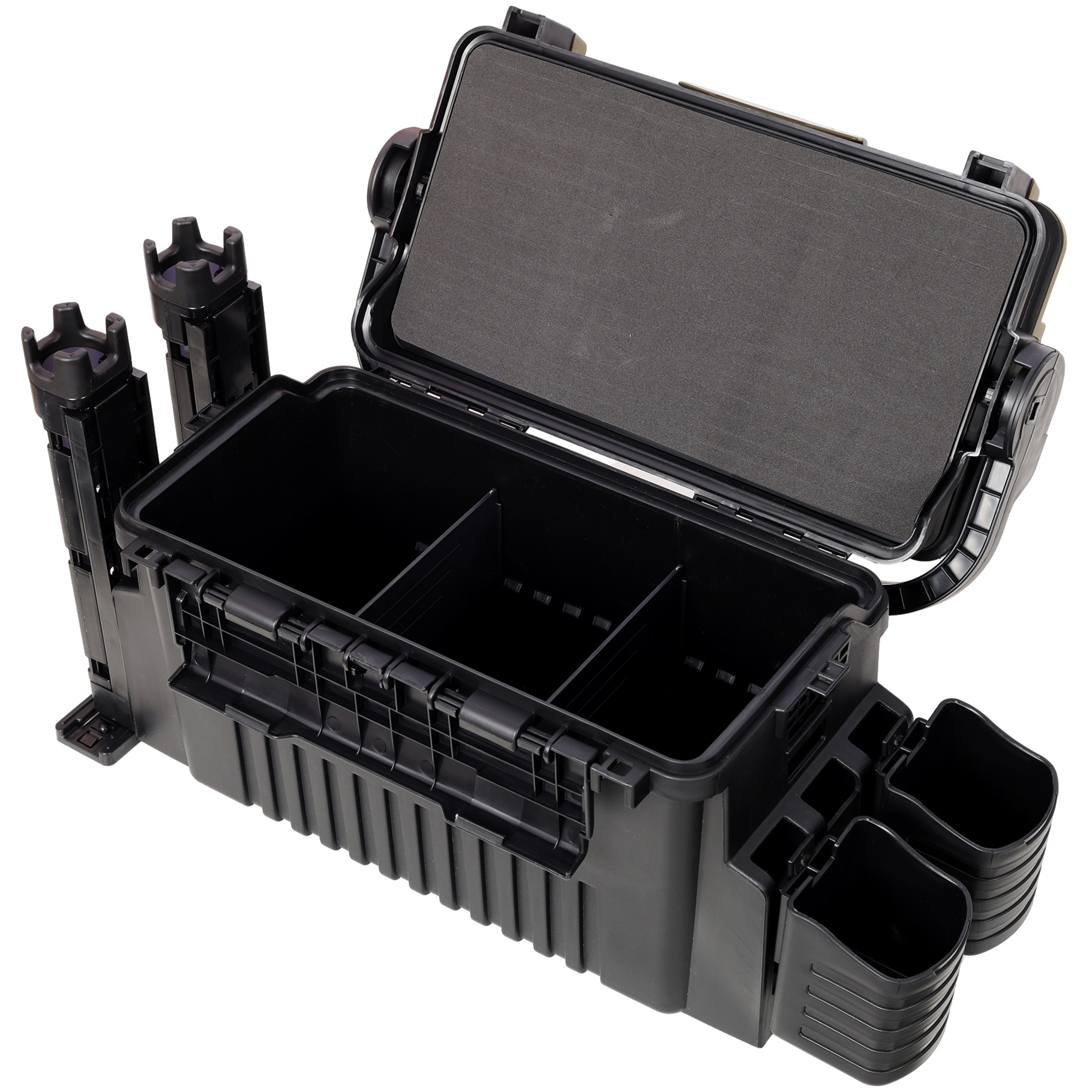 Dual-layer Fishing Tackle Box, Tackle Box Organizer with Rod Holders, Cup Holders and Carring Strap, Portable Tackle Box for Fishing Lure Storage Organization, Army Green
