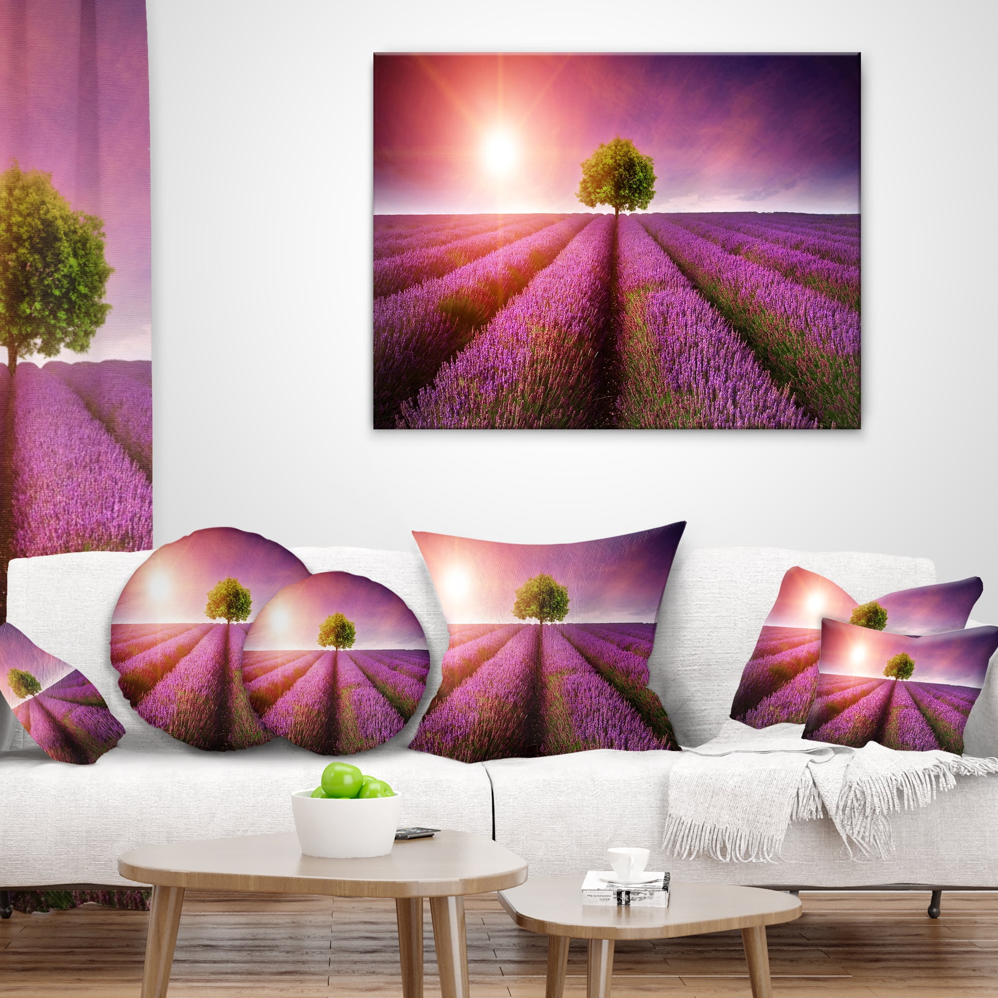 Designart Purple Sky over Stunning Lavender Field - Floral Throw Pillow - 18x18