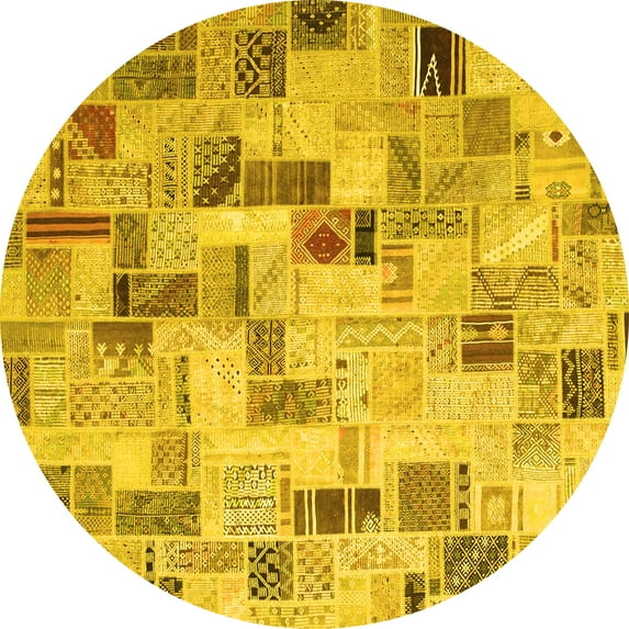 Ahgly Company Indoor Round Patchwork Yellow Transitional Area Rugs, 6' Round