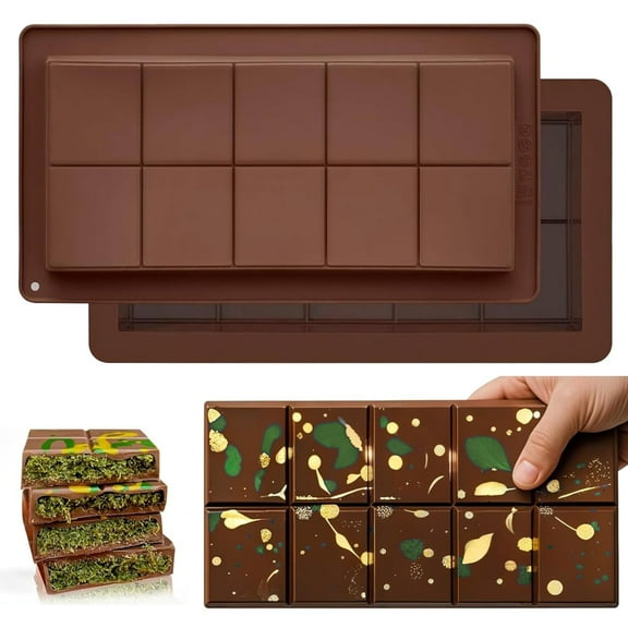 Silicone Chocolate Bar Molds Large Size (25x15x2.5cm) Dubai-Style Thick 2-Pack – Reusable Baking Moulds for Homemade Candy, Granola Bars & DIY Treats