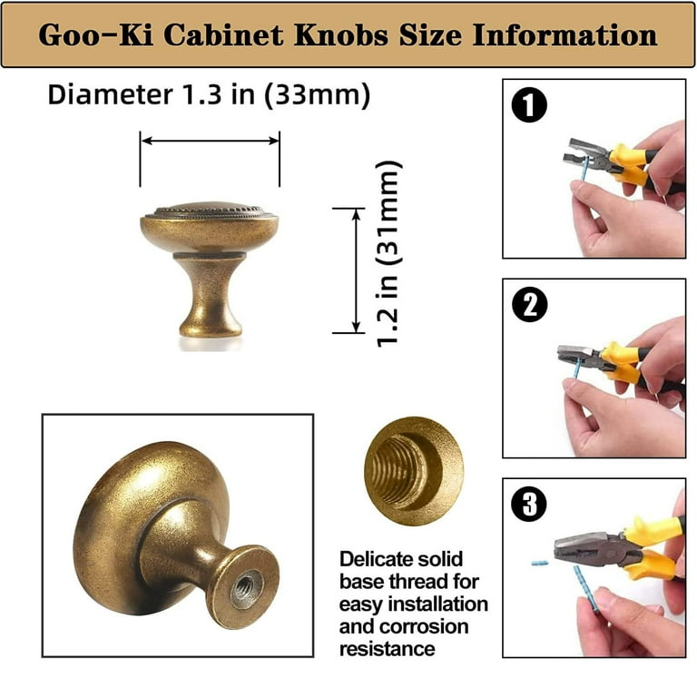 TONA 6 Pack Antique Brass Cabinet Knobs Single Hole Center for Kitchen Cabinet  Drawer Pulls 