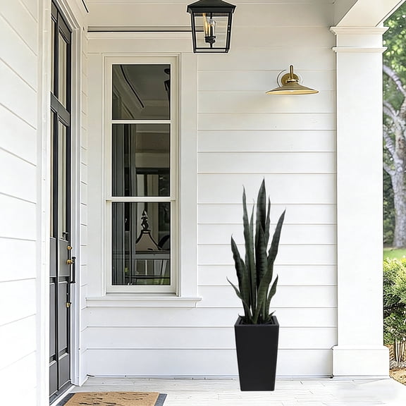 4FT Artificial Snake Plant with Black Decorative Pot, Indoor Outdoor Office Landscape Plant, Housewarming Holiday Gift