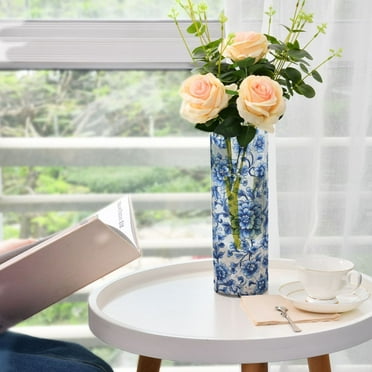 Blue and White Porcelain Plastic Vase 11.8'' x 3.9'' Transparent Non Breakable Decorative for Family