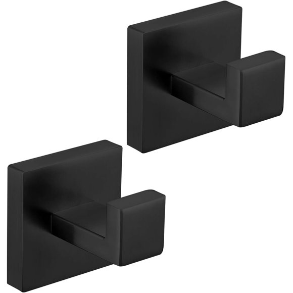 Taucent Bath Towel Hook Black,2 Pack Robe Hook for Bathroom Matte Wall Mounted Heavy Duty Hook 304 Stainless Steel Coat Hooks for Bathroom Kitchen(Matte Black)