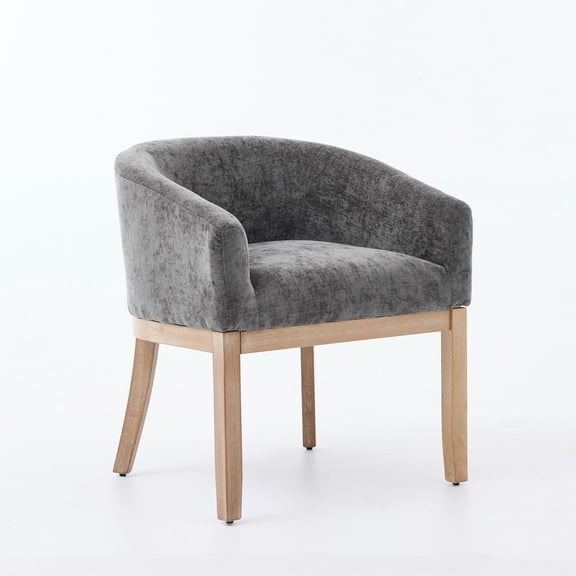 S-HOME Mid Century Barrel Dining Chairs With Natural Hardwood Frame And Linen Upholstery 19 Inch Accent Chair