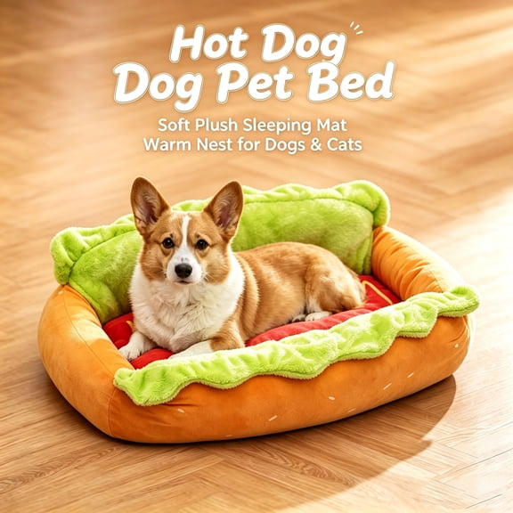 Liamobondopolis Hot Dog Shaped Plush Pet Bed Raised Edge Washable Non Slip Couch for Corgi Small Dogs & Cats Indoor Pet Furniture