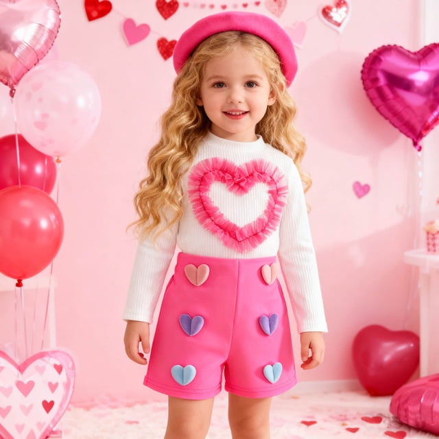 Conjuntos de blusas y camisas de cuello redondo y manga corta para niños, pantalones cortos de manga larga con tiras en las axilas, conjunto de boina de 3 piezas, pantalones cortos con cuentas de flor
