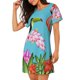thumbnail image 2 of Fotbe Tropical Jungle Flamingo Bata de Dormir para Mujer con Estampado, Camisón de Algodón de Manga Corta, Ropa de Dormir Casual, 2 of 6