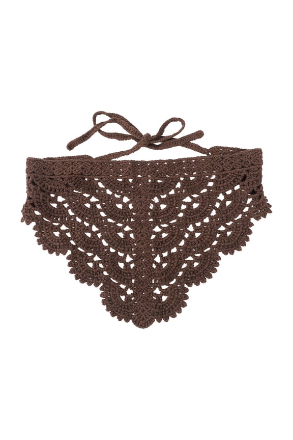 Crochet Triangle Head Scarf for Women  Handmade Hollow Knit Hair Scarf with Scallop Lace Edge, Adjustable Tie Back Kerchief for Spring Summer Music Festival Beach Gift Black,One Size