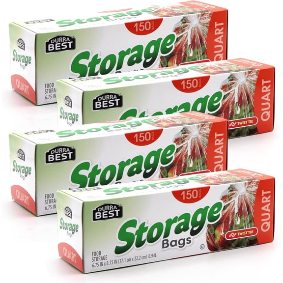 Quart Food Storage Bags with Twist Ties, 600 Count, Disposable Plastic