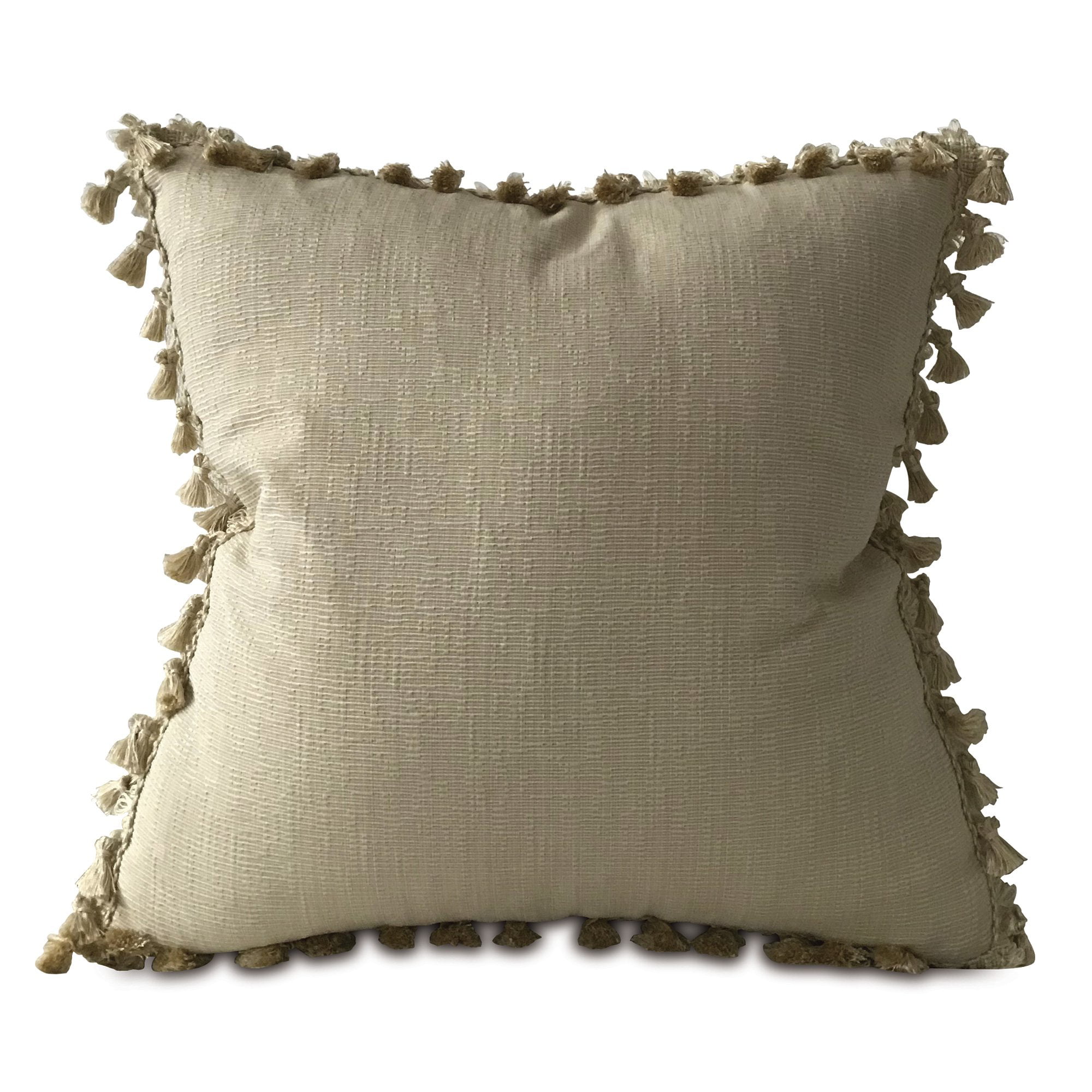 Taupe Textured Throw Pillow Cover with Tassel Trim 22