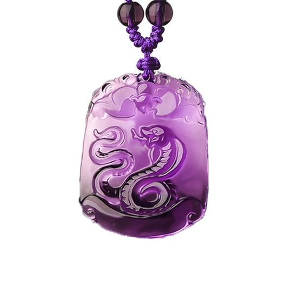 HIJONES Men Women's Chinese Zodiac Necklace 12 Animals Patron Saint Purple Color Pendant Charm with Chain Snake