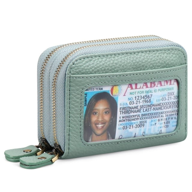 Petit Portefeuille en Cuir Véritable pour Femmes, Porte-Cartes de Crédit avec Blocage Rfid (Vert Gazon)
