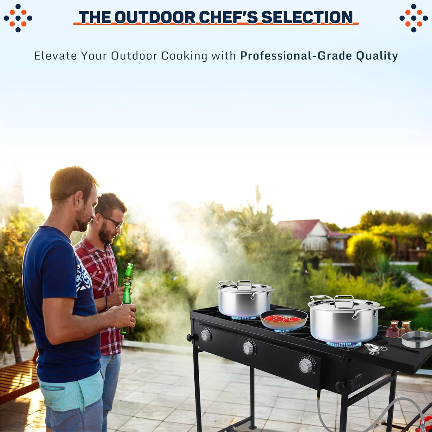 SONRET - Three Burner Propane Outdoor Camping Stove - 2,25,000 High BTU - with Side Shelf