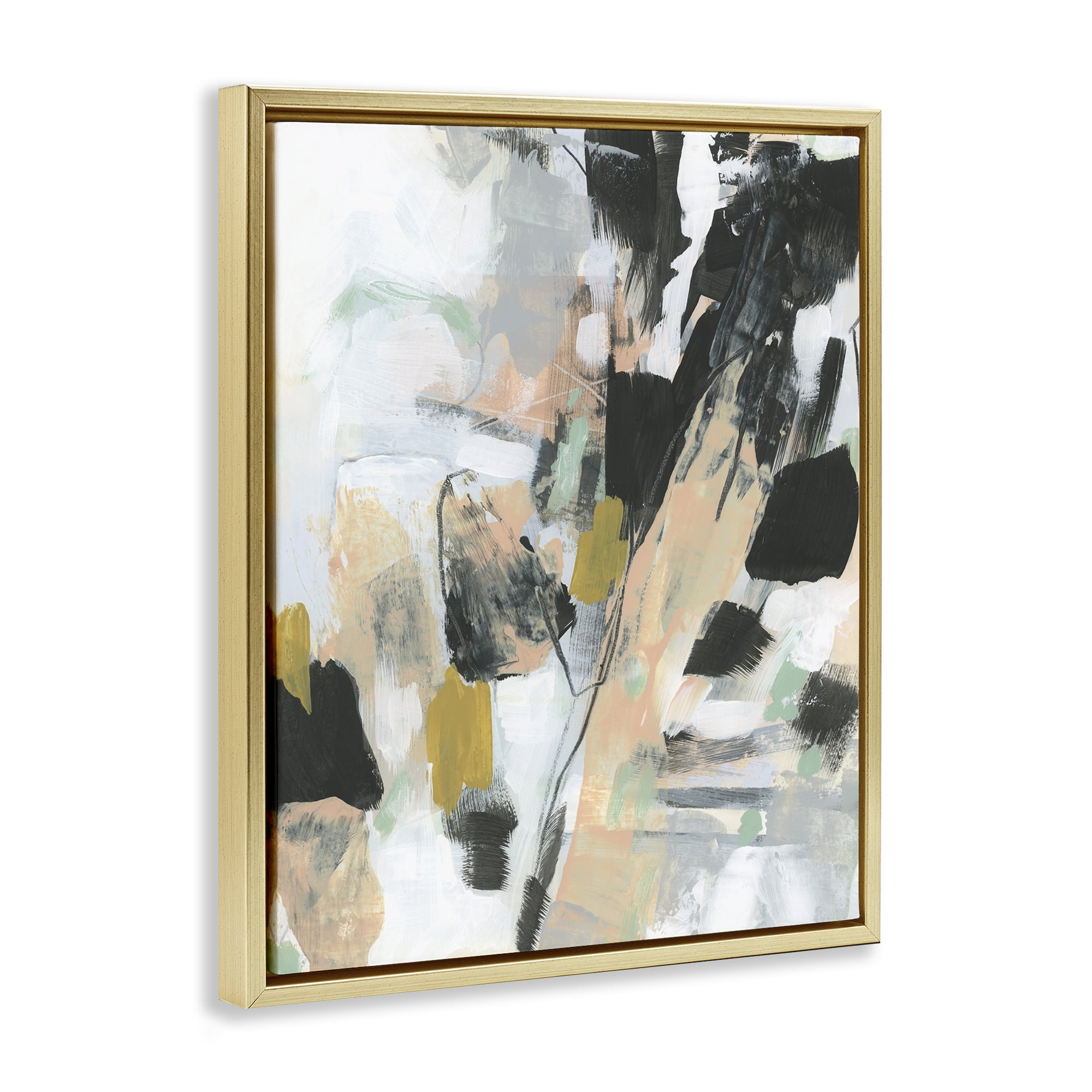 Stupell Industries Abstract Paint Streaks Abstract Painting Gold Floater Framed Canvas Art Print Wall Art, 17 x 21